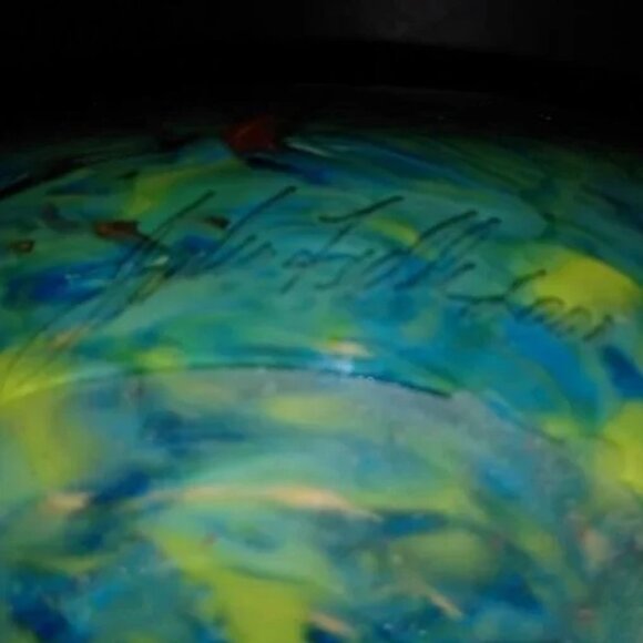 JOHN FIELDS 'SEDONA' Signed 2001 Colorful Hand Blown Studio Art Glass Pouch Vase - Picture 6 of 10